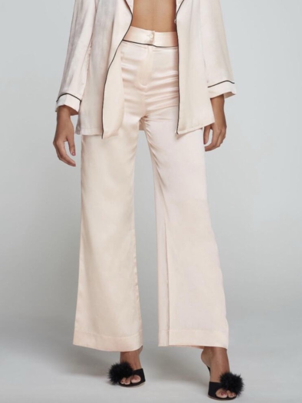 Agent Provocateur Pale Blush Satin Wide-Leg Pajama Pants NWT UK12, US8